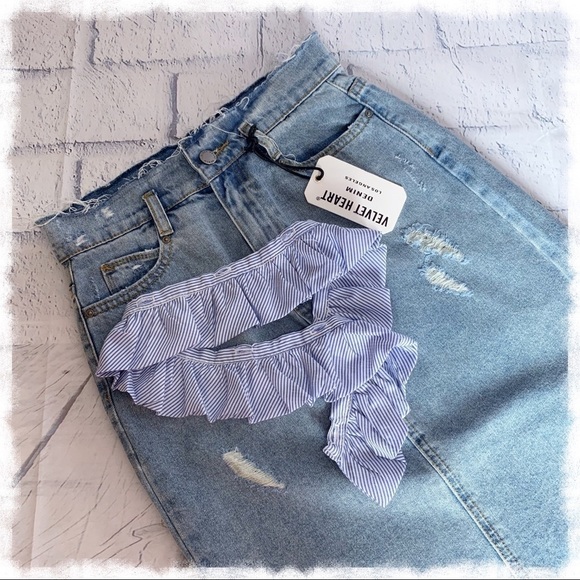 VELVET HEART Assymetrical Distressed Denim Skirt - Picture 6 of 8